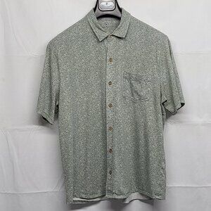 Tailor Vintage Mens Polo Shirt Button Up Knit Size Large Short Sleeve Leaf Print